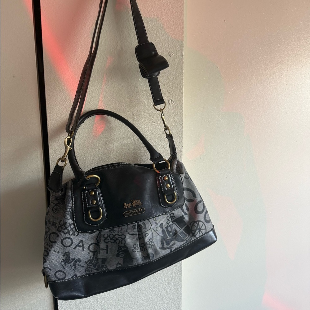 Coach Black and Gray Signature Satchel